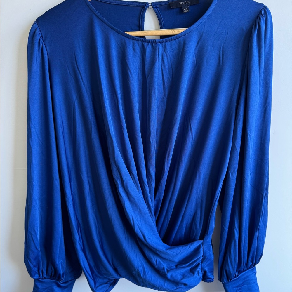 Elegant Blue Draped Blouse